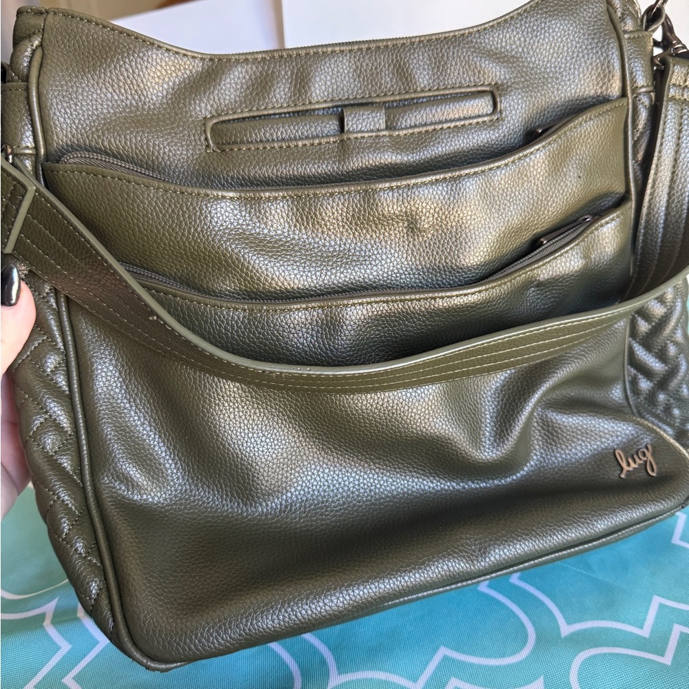 Lug Olive Green Vegan Leather Cable Car bag